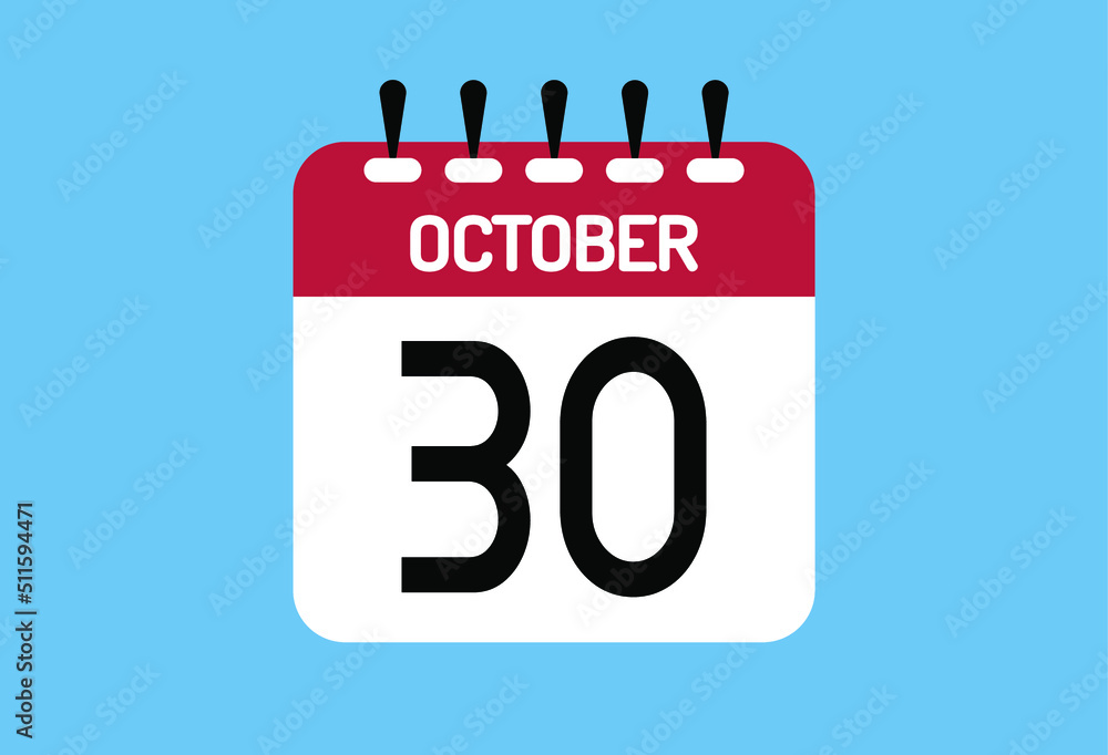 October day 30. Calendar design template 30 october in background blue. October day 30. Calendar design template 30 october in background blue.