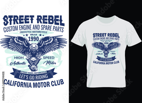 Motorcycle t shirt. Motor bike vector retro typography t shirt design  for racer.