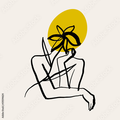 Self care line art minimalist boho icon or logo holistic healing meditation for harmony and love