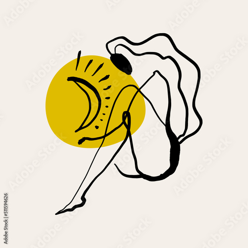 Self care line art minimalist boho icon or logo holistic healing meditation for harmony and love