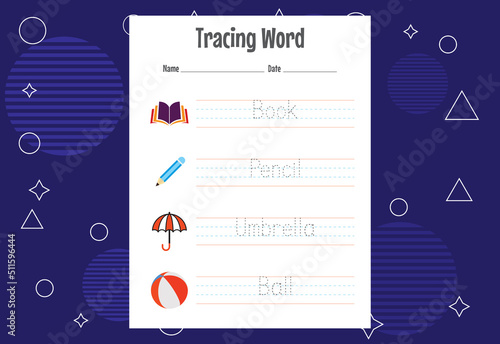 Word tracing worksheets for kids. Letters trace exercises for kids