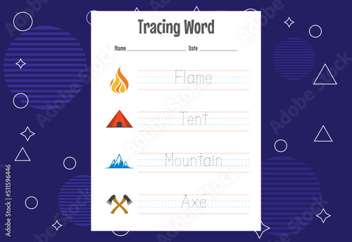 Word tracing worksheets for kids. Letters trace exercises for kids