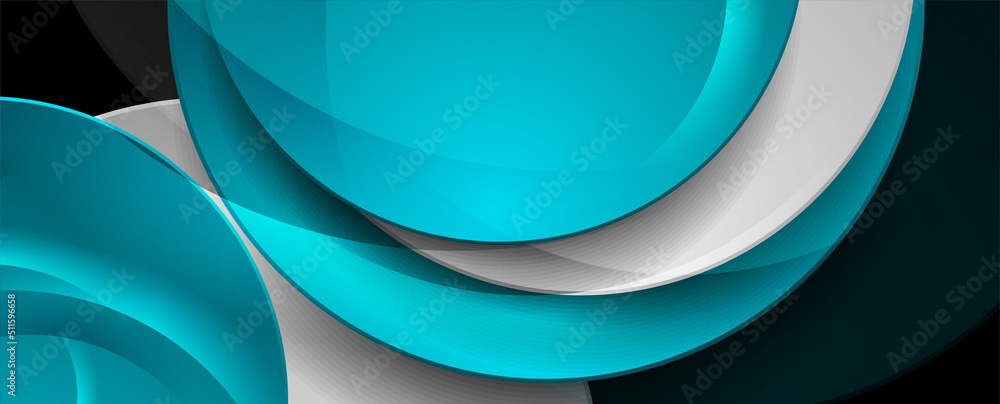 Fototapeta premium Blue and grey shiny glossy circles abstract geometry background. Technology vector banner design