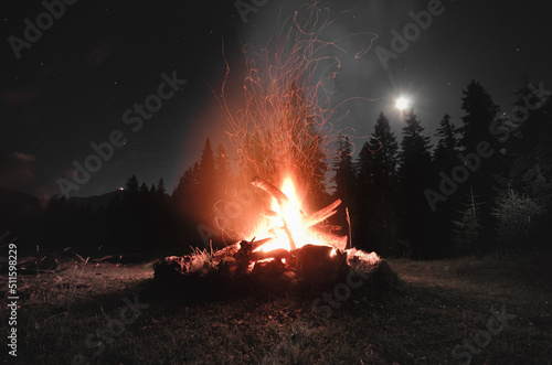 fire burning in the forest, hiking, camping, outdoor lifestyle