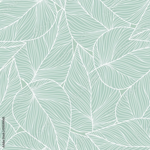 Abstract seamless pattern with leaves , Green and white summer floral background. Vector pattern on a modern style.