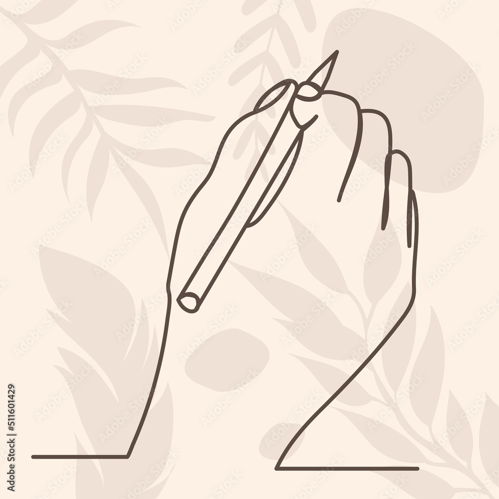 hand with pencil drawing one continuous line hand with pencil drawing one continuous line