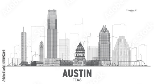 Austin Texas skyline silhouette vector illustration. Background with city panorama. Business travel and tourism concept with modern buildings. Image for presentation, banner, web site.