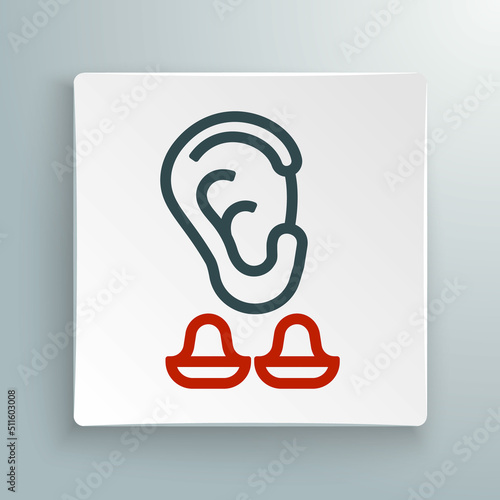 Line Earplugs and ear icon isolated on white background. Ear plug sign. Noise symbol. Sleeping quality concept. Colorful outline concept. Vector