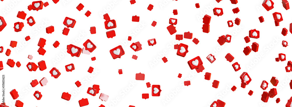 Social media notification like icon falling . Follow, comment,i solated like icons background. 3D illustration. Social media notification like icon falling . Follow, comment,i solated like icons background. 3D illustration.