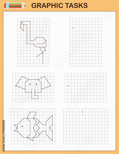 Graphic tasks by cells. Educational games for kids