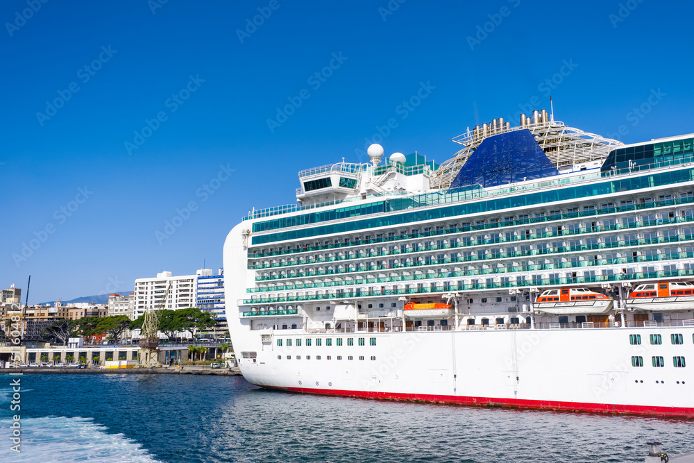 Cruise ship docked in a port in the Canary Islands
