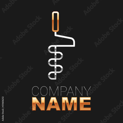 Line Hand ice drill for winter fishing icon isolated on black background. Colorful outline concept. Vector