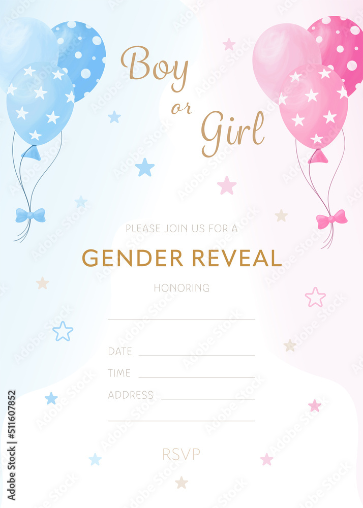 Vector gender reveal party invitation template with pink and blue Vector gender reveal party invitation template with pink and blue