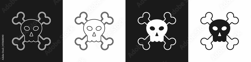 Set Skull on crossbones icon isolated on black and white background. Happy Halloween party. Vector Set Skull on crossbones icon isolated on black and white background. Happy Halloween party. Vector
