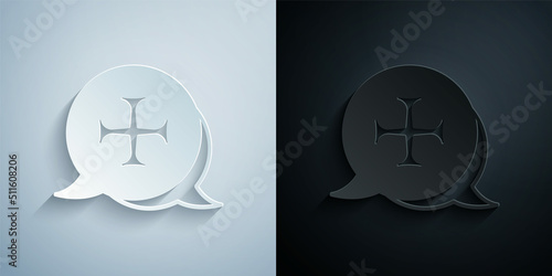 Paper cut Crusade icon isolated on grey and black background. Paper art style. Vector