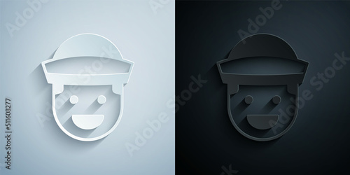Paper cut Sailor icon isolated on grey and black background. Paper art style. Vector