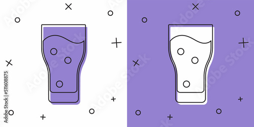 Set Glass of beer icon isolated on white and purple background. Vector