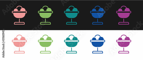 Set Ice cream in the bowl icon isolated on black and white background. Sweet symbol. Vector
