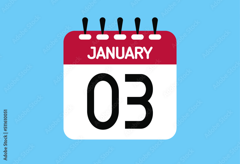 January day 3. Calendar design template 3 january in background blue. January day 3. Calendar design template 3 january in background blue.