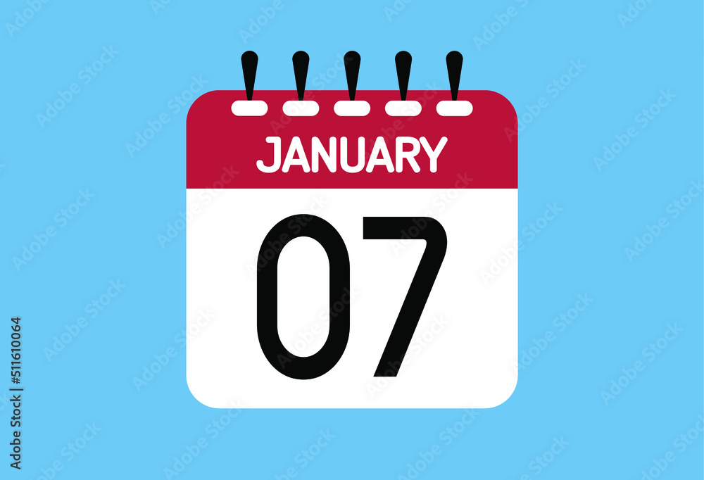 January day 7. Calendar design template 7 january in background blue. January day 7. Calendar design template 7 january in background blue.