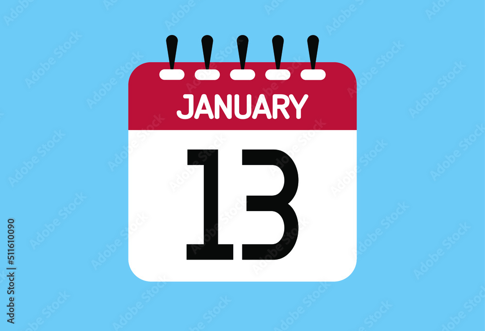 January day 13. Calendar design template 13 january in background blue. January day 13. Calendar design template 13 january in background blue.