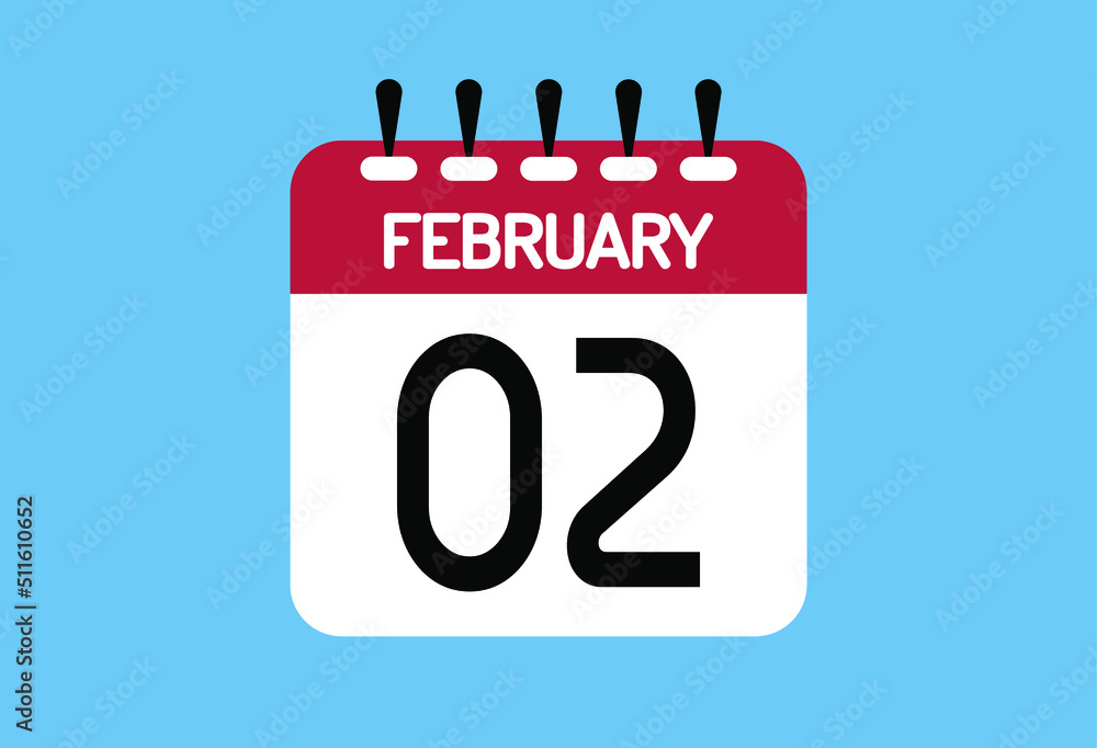 February day 2. Calendar design template 2 february in background blue. February day 2. Calendar design template 2 february in background blue.