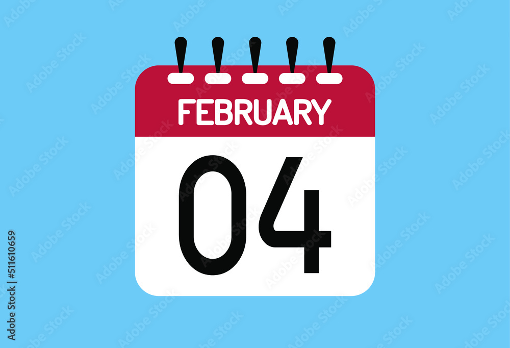 Fototapeta premium February day 4. Calendar design template 4 february in background blue.
