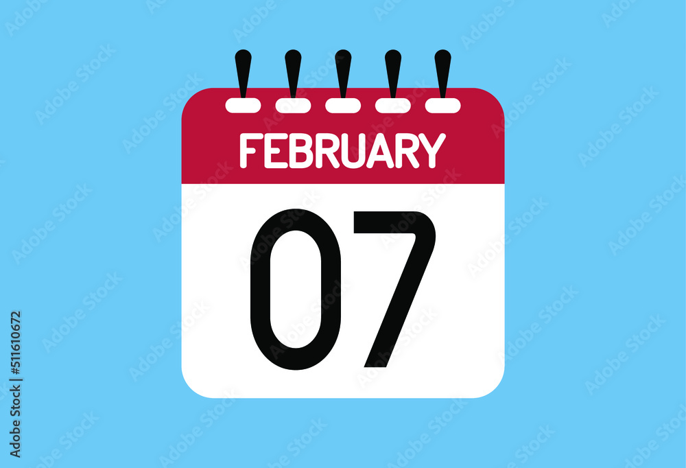 February day 7. Calendar design template 7 february in background blue. February day 7. Calendar design template 7 february in background blue.