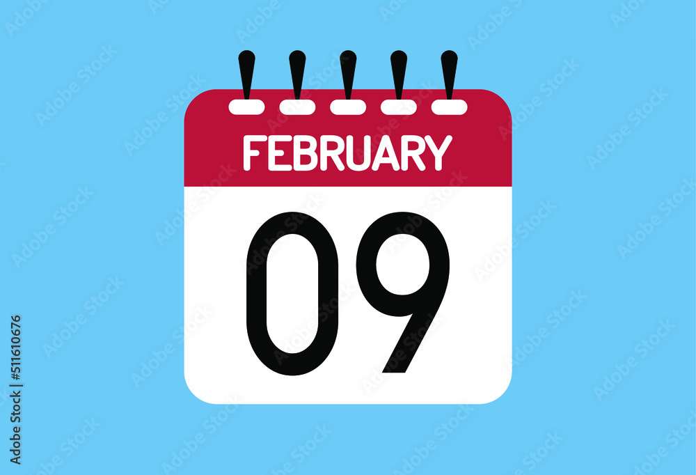 February day 9. Calendar design template 9 february in background blue. February day 9. Calendar design template 9 february in background blue.