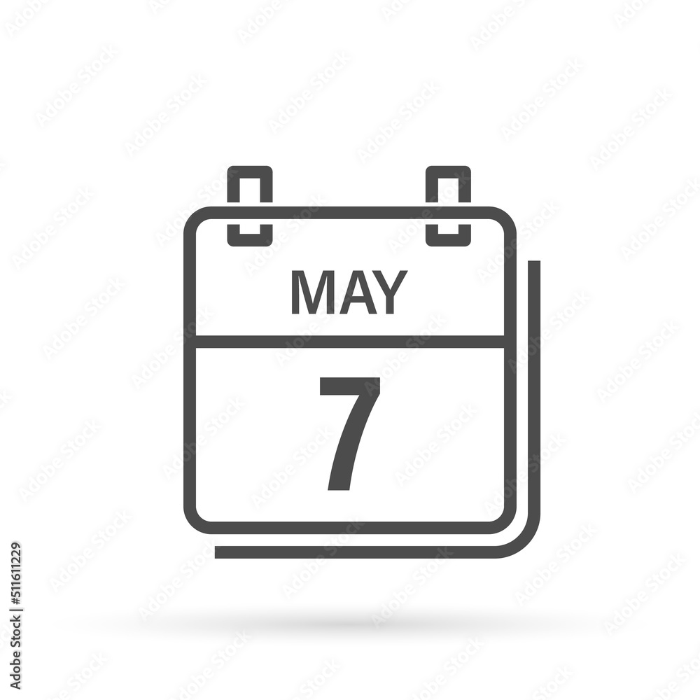May 7, Calendar icon with shadow. Day, month. Flat vector illustration. May 7, Calendar icon with shadow. Day, month. Flat vector illustration.