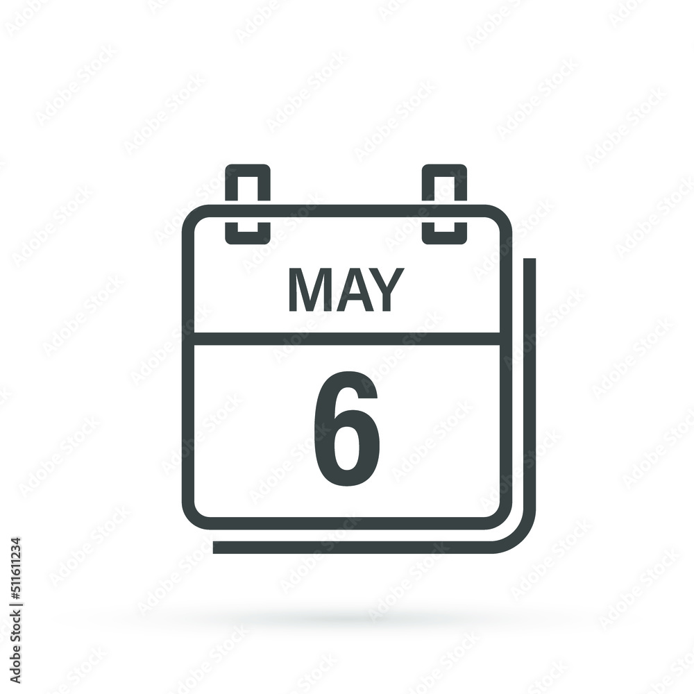 May 6, Calendar icon with shadow. Day, month. Flat vector illustration. May 6, Calendar icon with shadow. Day, month. Flat vector illustration.