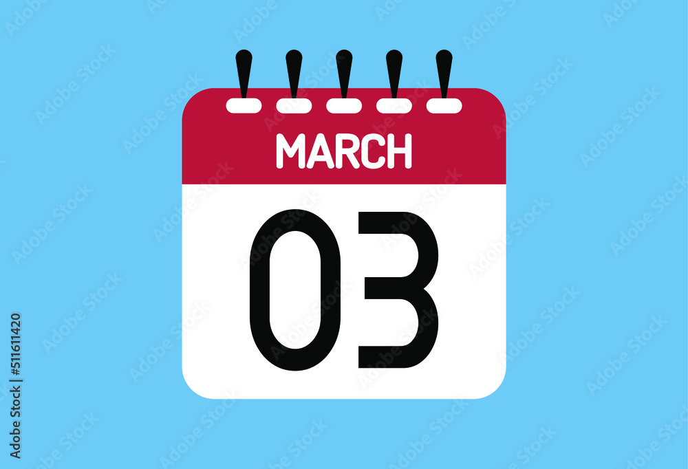 March day 3. Calendar design template 3 march in background blue. March day 3. Calendar design template 3 march in background blue.
