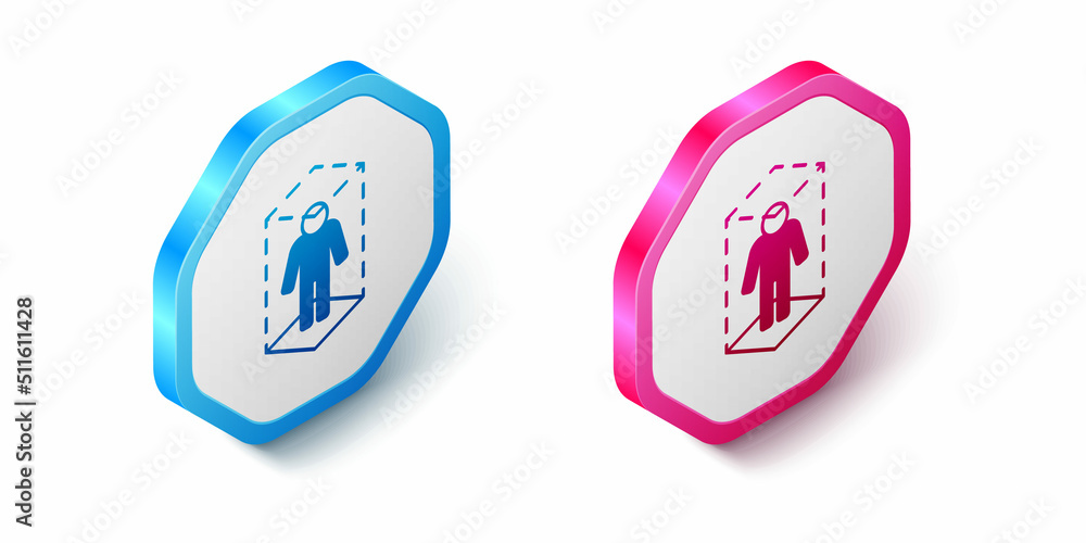 Isometric 3d modeling icon isolated on white background. Augmented reality or virtual reality. Hexagon button. Vector Isometric 3d modeling icon isolated on white background. Augmented reality or virtual reality. Hexagon button. Vector