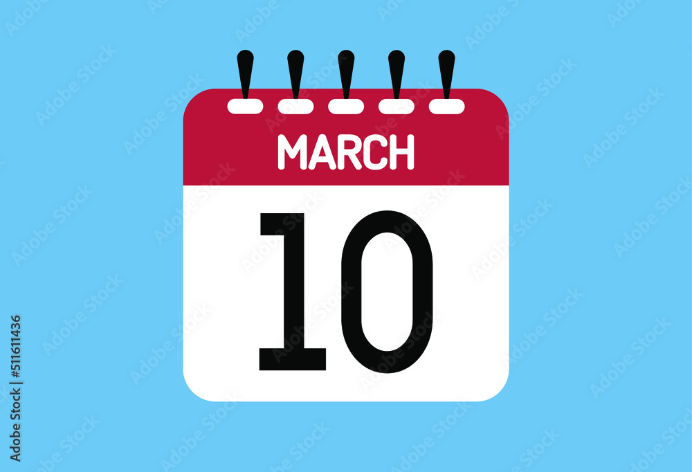 March day 10. Calendar design template 10 march in background blue. March day 10. Calendar design template 10 march in background blue.