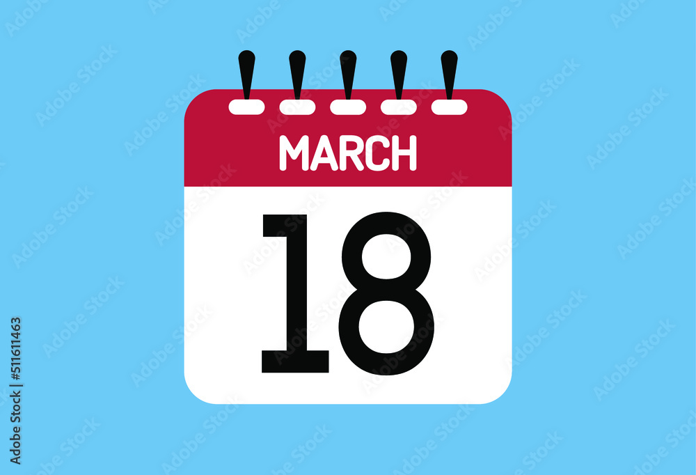 March day 18. Calendar design template 18 march in background blue. March day 18. Calendar design template 18 march in background blue.