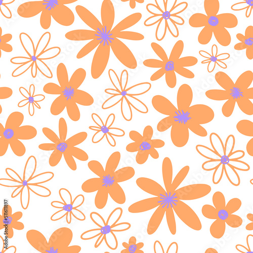 Seamless summer floral pattern with hippie style flowers.