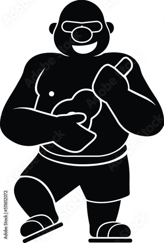 Black and White Cartoon Illustration Vector of a Fat Man on a Beach Vacation in Shorts Playing a Guitar or Ukulele