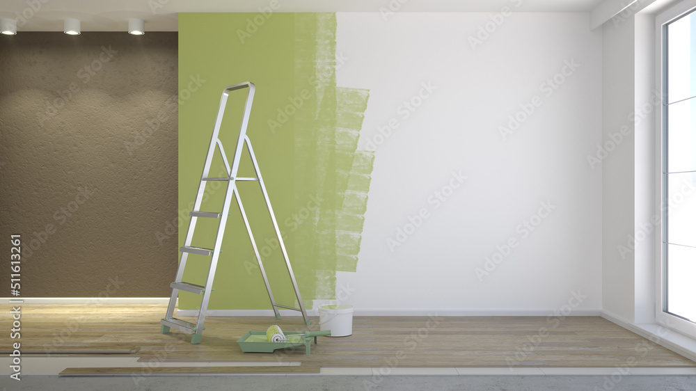 Obraz premium Repair in the apartment - renovation concept. 3D illustration 