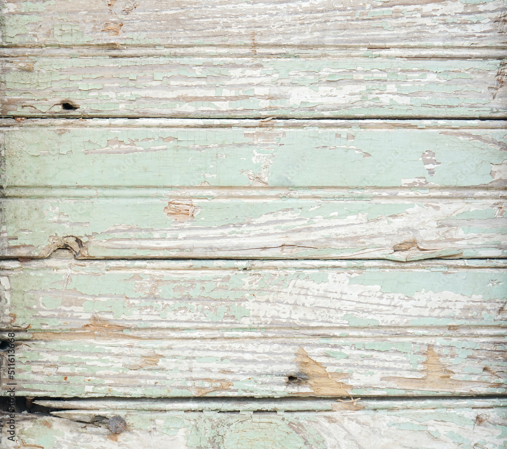 Crackled paint finish on white wood planks. Aged reclaimed barn wood. Stock Photo Adobe Stock