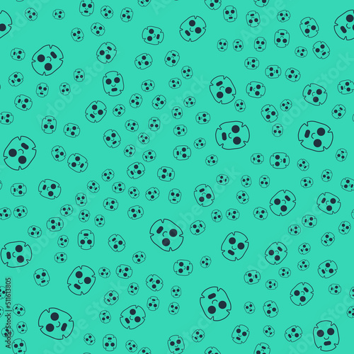 Black Facial cosmetic mask icon isolated seamless pattern on green background. Cosmetology, medicine and health care. Vector