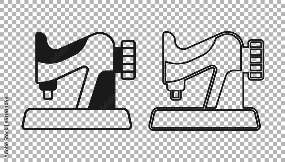 Black Sewing machine icon isolated on transparent background. Vector