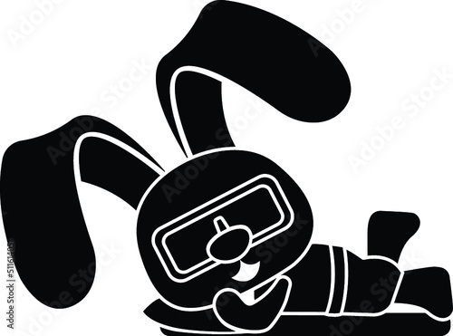 Black and White Cartoon Illustration Vector of a Bunny Rabbit Sunbathing in Sunglasses and Swim Suit Bathing on a Beach