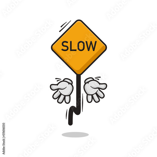 Illustration traffic light sign character. Character sign slow