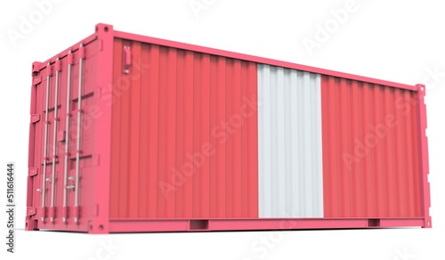 National flag of Peru on the side of a cargo container. Conceptual 3d rendering