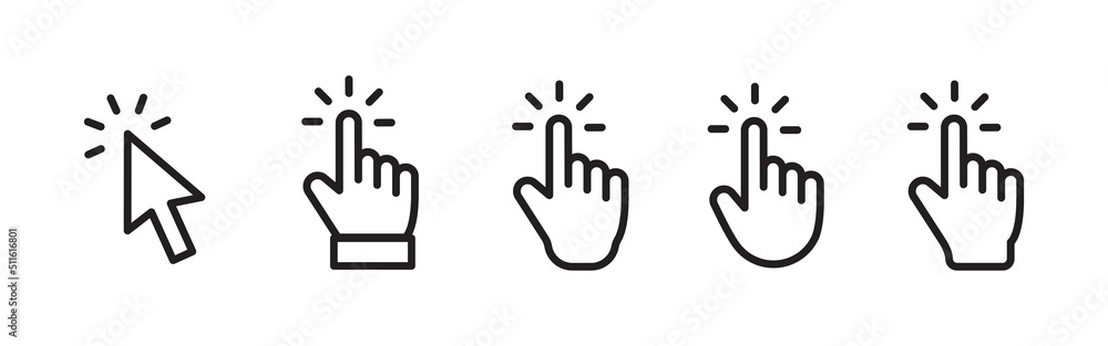 Hand cursors icons click set Hand cursors icons click set