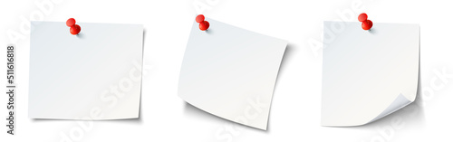 Realistic blank sticky notes isolated on white background.