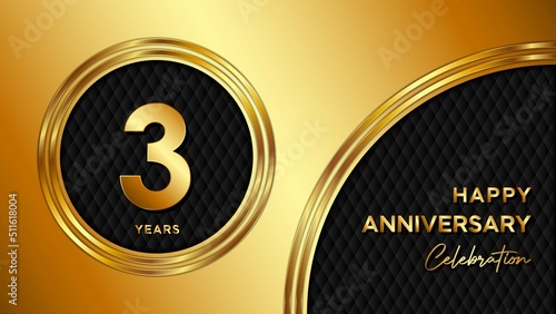 3 Years Anniversary logo with gold color for booklets, leaflets, magazines, brochure posters, banners, web, invitations or greeting cards. Vector illustration.