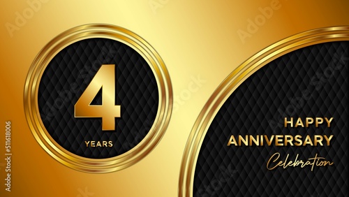 4 Years Anniversary logo with gold color for booklets, leaflets, magazines, brochure posters, banners, web, invitations or greeting cards. Vector illustration.