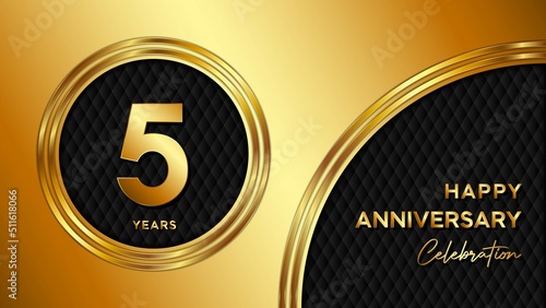 5 Years Anniversary logo with gold color for booklets, leaflets, magazines, brochure posters, banners, web, invitations or greeting cards. Vector illustration.