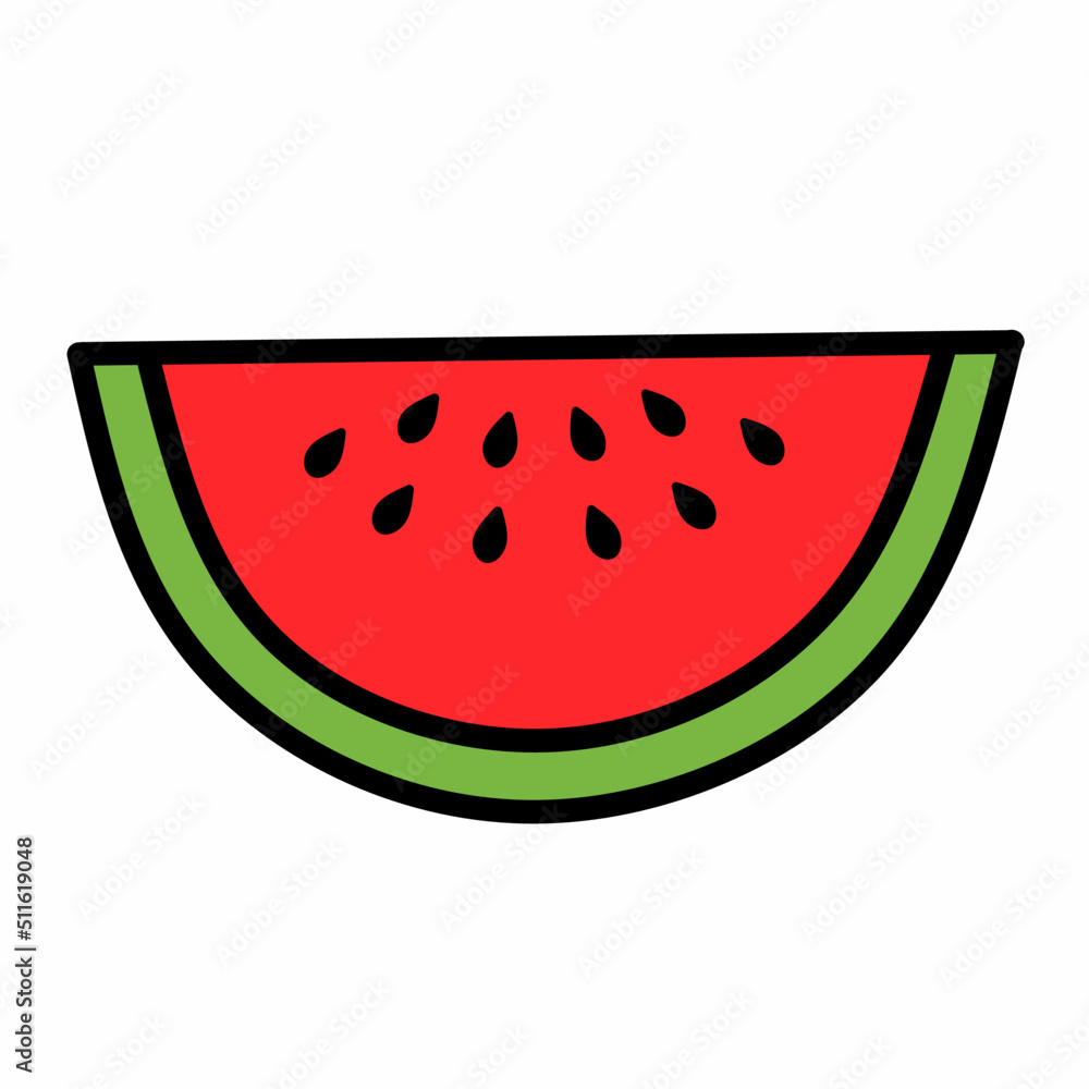 Slice of watermelon line icon in colored linear style isolated on white background. Pictogram symbol and illustration for logo. Thin black line vector.